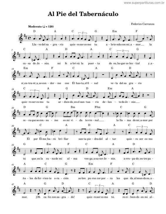 Partitura da música Al Pie Del Tabernaculo