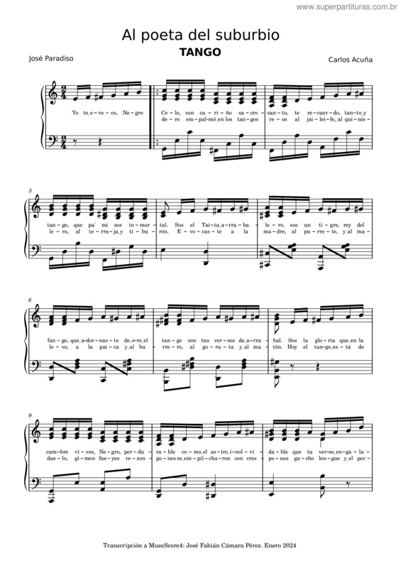 Partitura da música Al Poeta Del Suburbio –Carlos Acuña