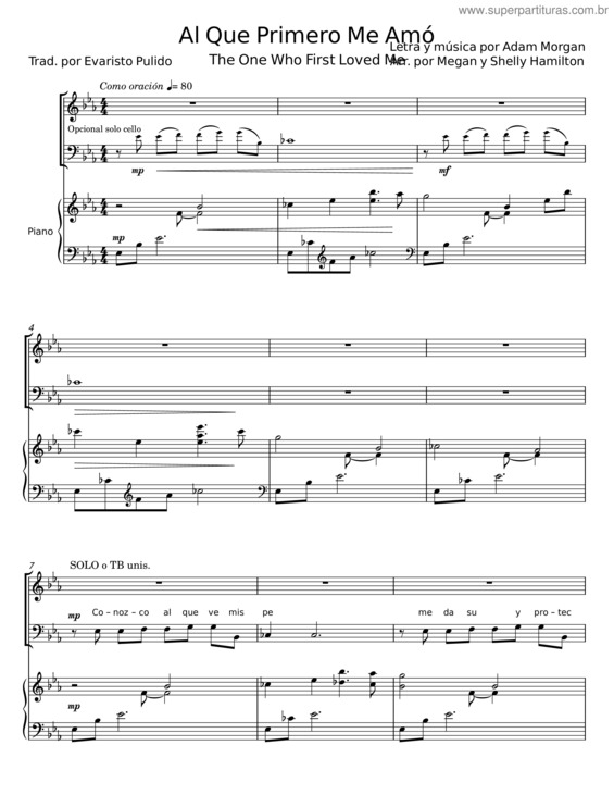 Partitura da música Al Que Primero Me Amó – Adam Morgan