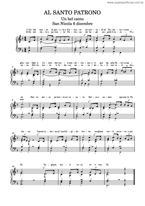 Partitura da música Al Santo Patrono Un Bel Canto – Anonimo Al Santo Patrono In Fa