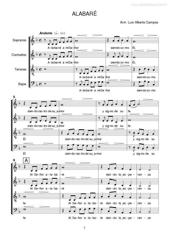 Partitura da música Alabaré