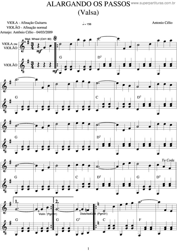 Partitura da música Alargando Os Passos v.2