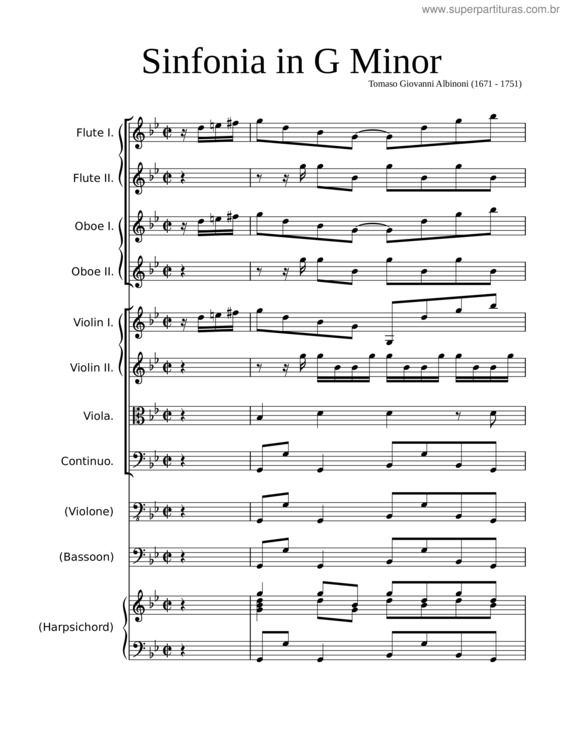 Partitura da música Albinoni – Sinfonia In G Minor, Si 7