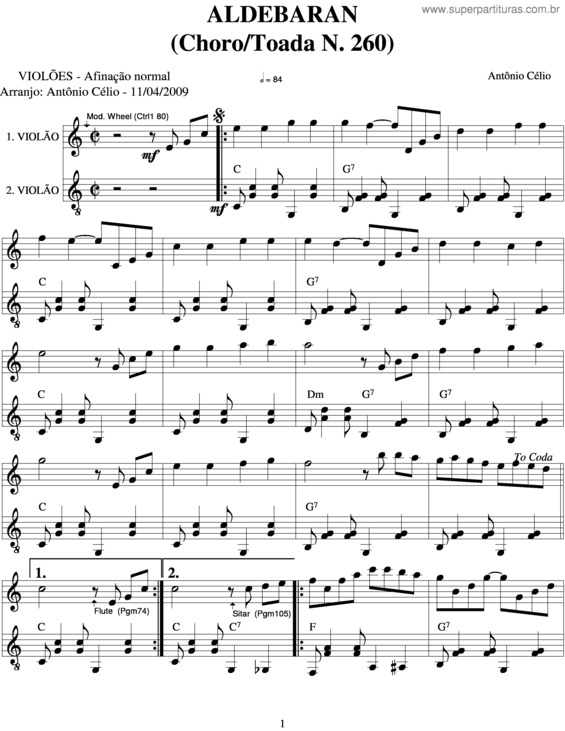 Partitura da música Aldebaran