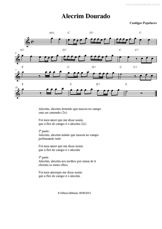 Partitura da música Alecrim Dourado