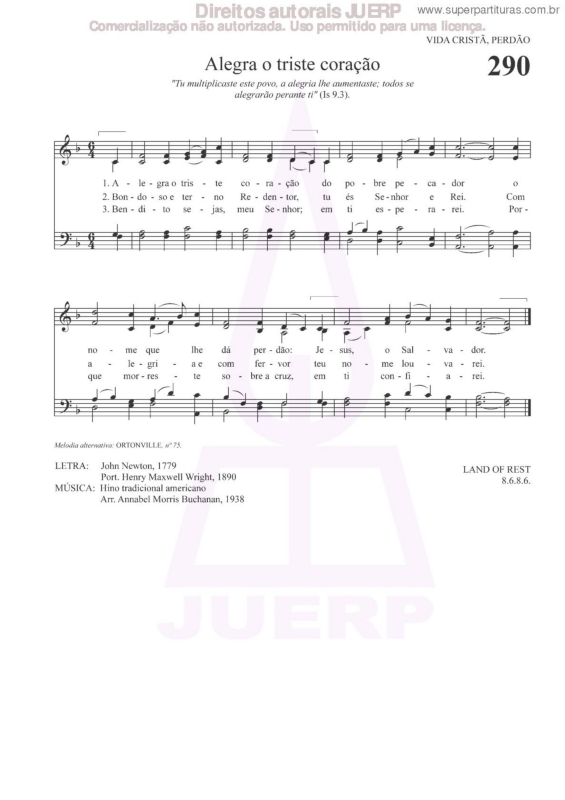 Partitura da música Alegra O Triste Coração - 290 HCC v.2