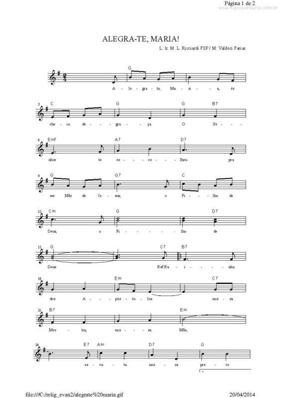 Partitura da música Alegra-te, Maria!