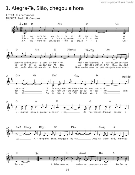 Partitura da música Alegra–Te, Sião, Chegou A Hora – Rui Fernandes