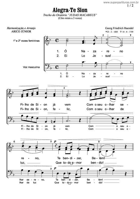 Partitura da música Alegra-te Sion v.2