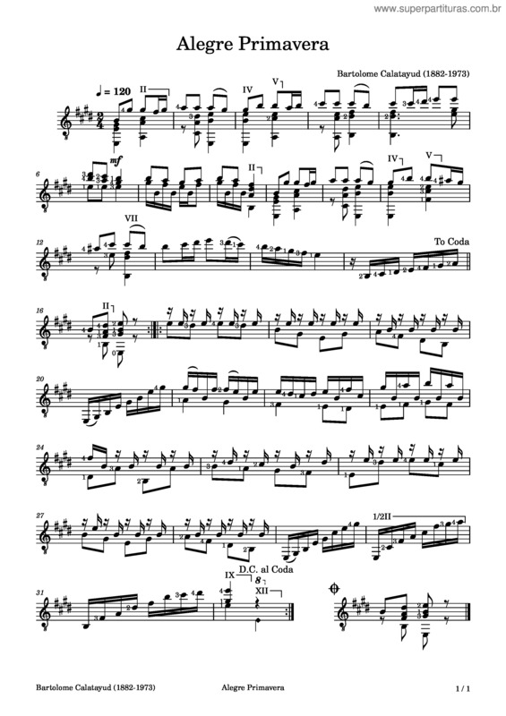 Partitura da música Alegre Primavera–Bartolome Calatayud–Gitarre