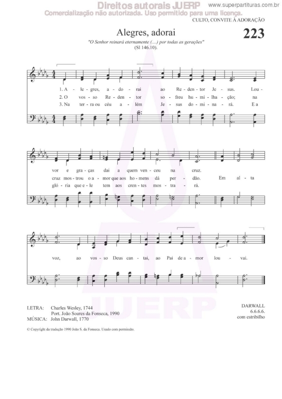 Partitura da música Alegres, Adorai - 223 HCC v.2