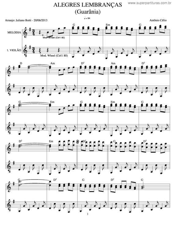 Partitura da música Alegres Lembranças