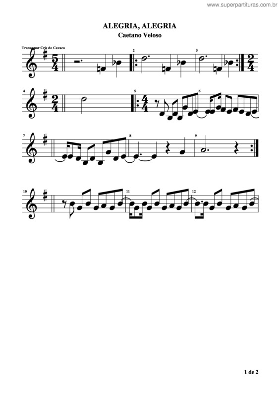 Partitura da música Alegria, Alegria v.2