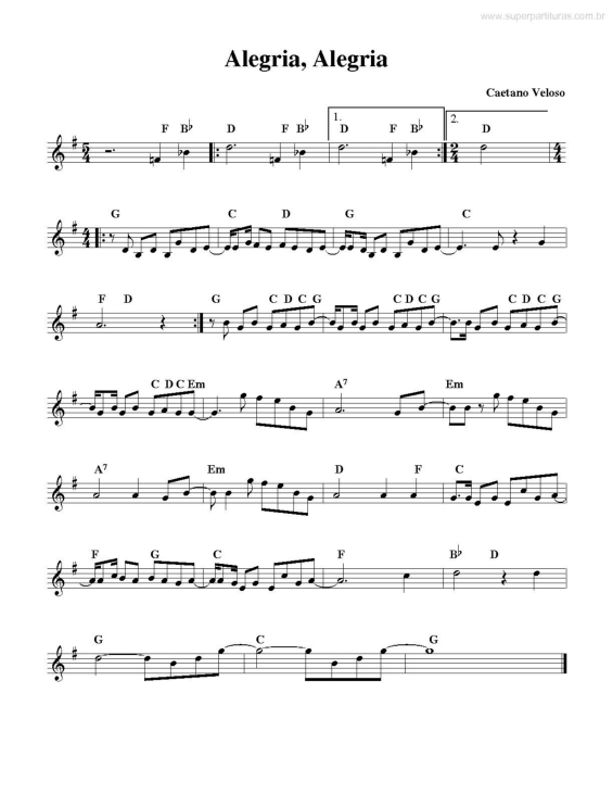 Partitura da música Alegria, Alegria