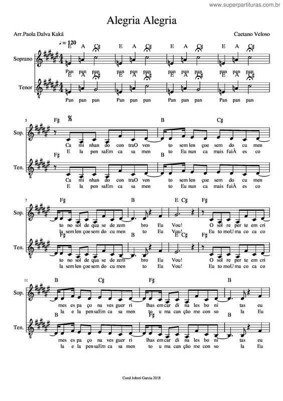 Partitura da música Alegria Alegria v.3