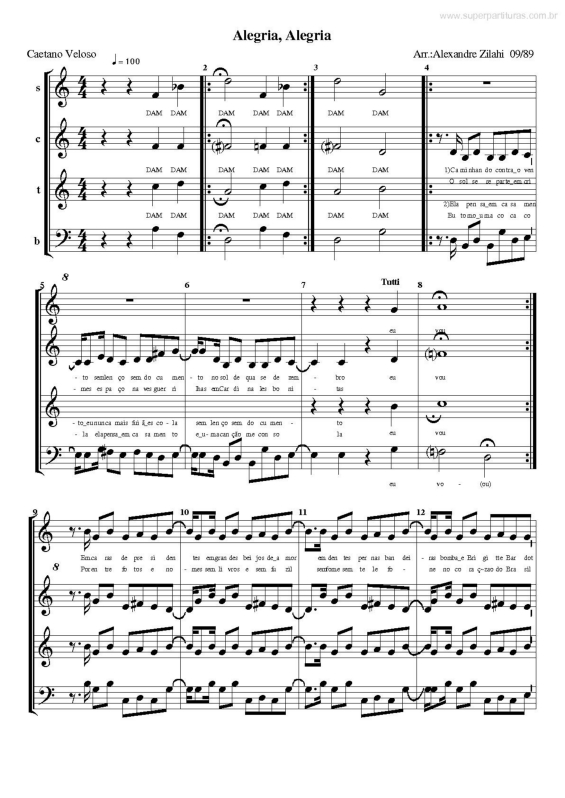 Partitura da música Alegria Alegria