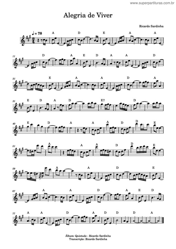 Partitura da música Alegria De Viver