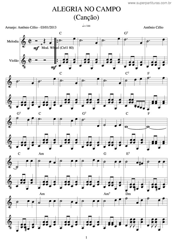 Partitura da música Alegria No Campo