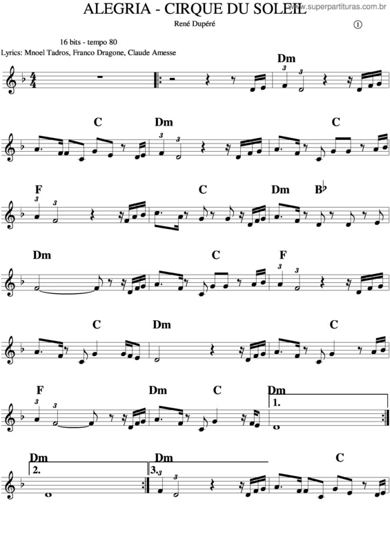 Partitura da música Alegria v.8