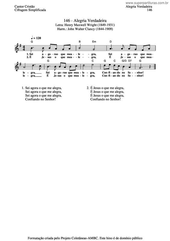 Partitura da música Alegria Verdadeira