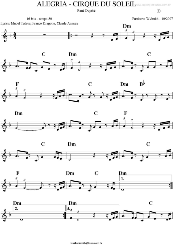 Partitura da música Alegria