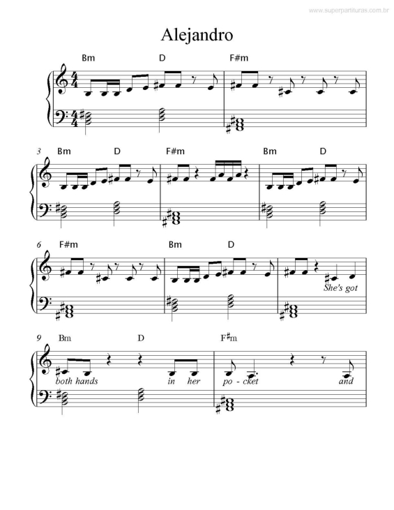 Partitura da música Alejandro v.3