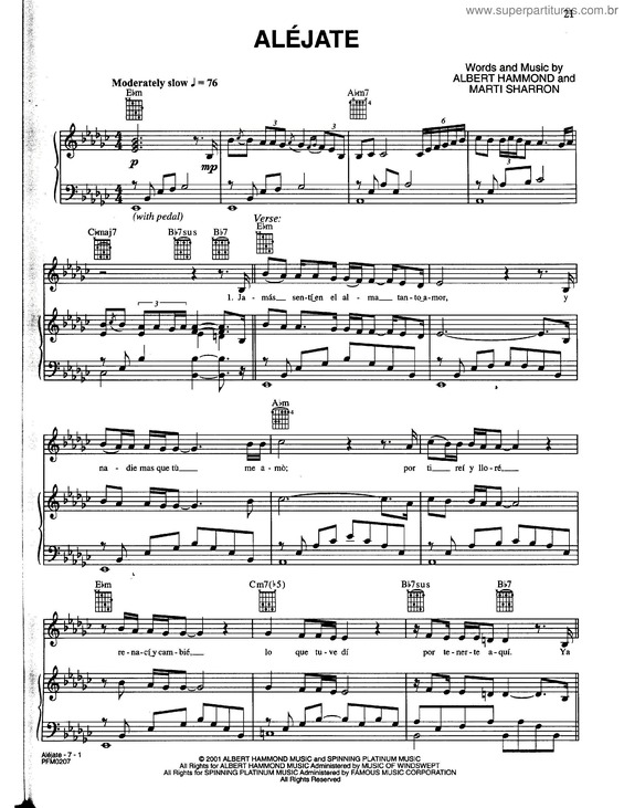 Partitura da música Aléjate