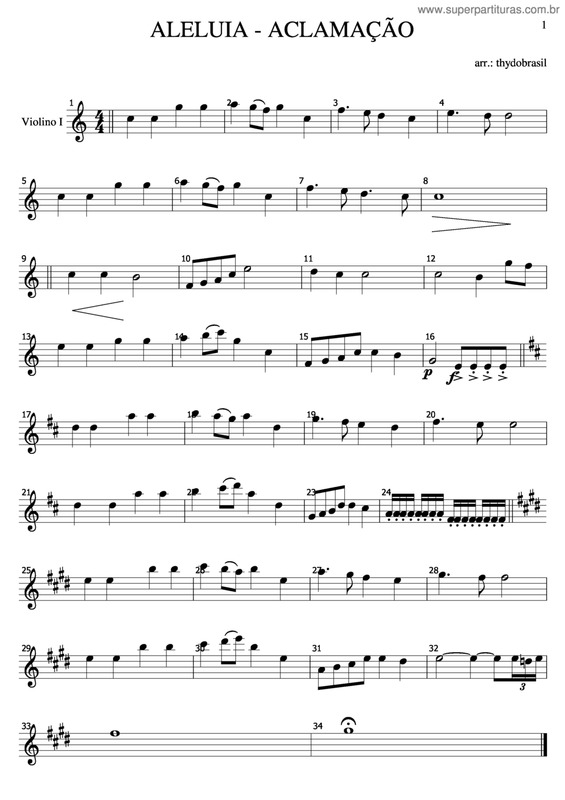 Partitura da música Aleluia - Aclamação