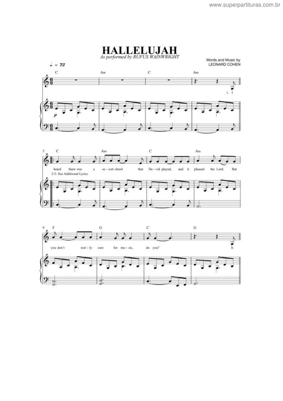 Partitura da música Aleluia - Hallelujah