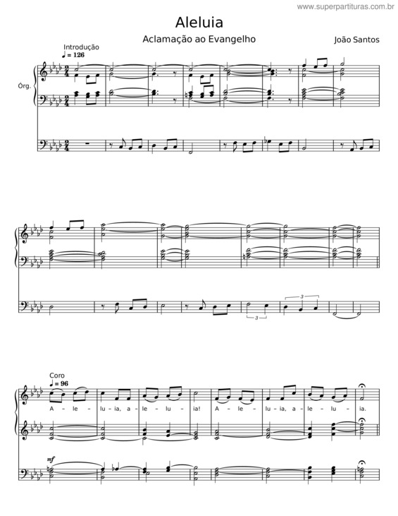 Partitura da música Aleluia – João Santos