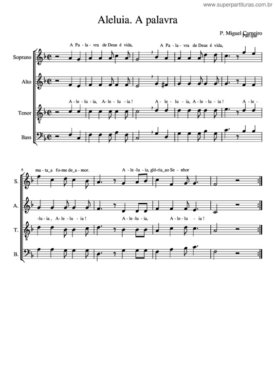 Partitura da música Aleluia. A Palavra