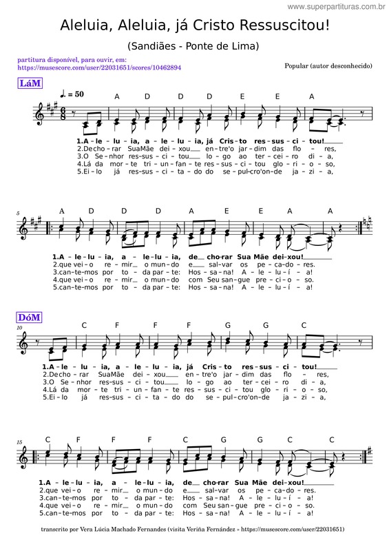 Partitura da música Aleluia, Aleluia, Já Cristo Ressuscitou!