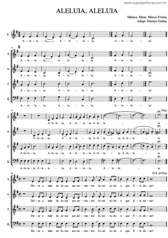 Partitura da música Aleluia, Aleluia