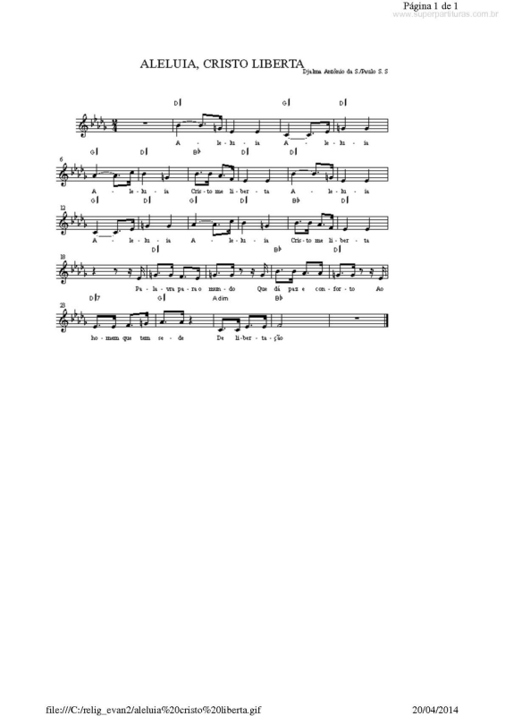 Partitura da música Aleluia, Cristo Liberta