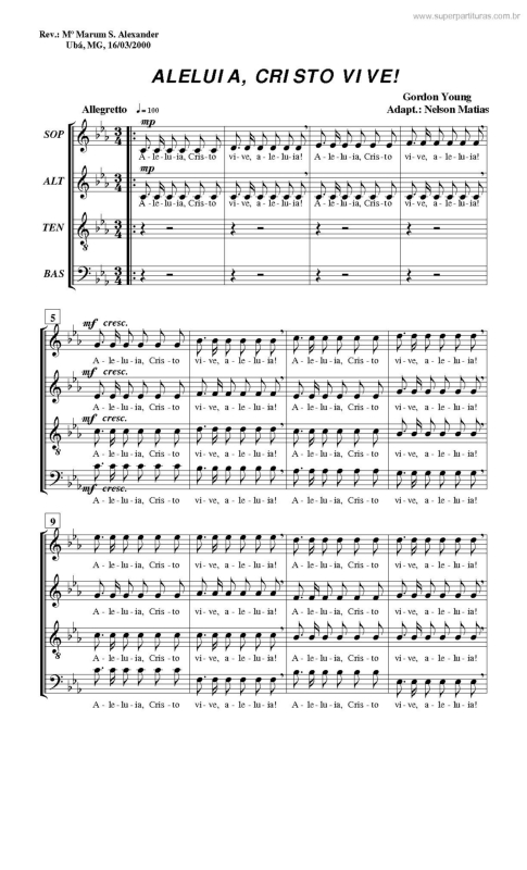 Partitura da música Aleluia, Cristo Vive