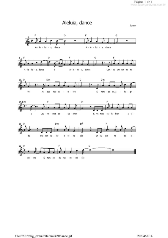 Partitura da música Aleluia, Dance