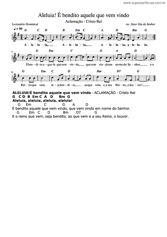 Partitura da música Aleluia! É Bendito Aquele Que Vem Vindo  Dds 1 – Tsandim