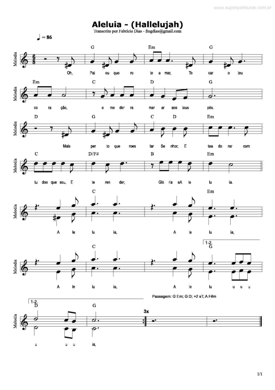 Partitura da música Aleluia (Hallelujah)