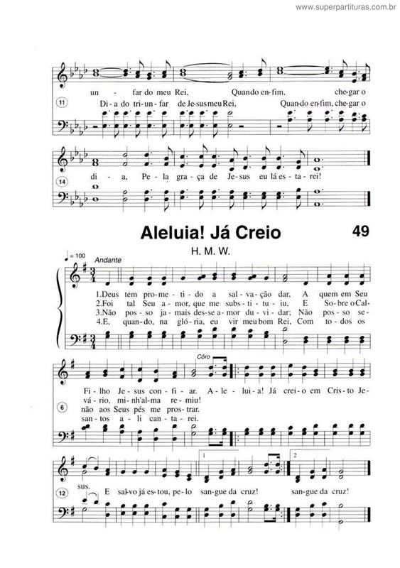 Partitura da música Aleluia! Já Creio