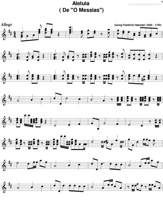 Partitura da música Aleluia (O Messias)