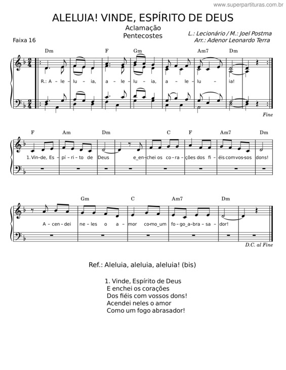 Partitura da música Aleluia! Vinde, Espírito De Deus