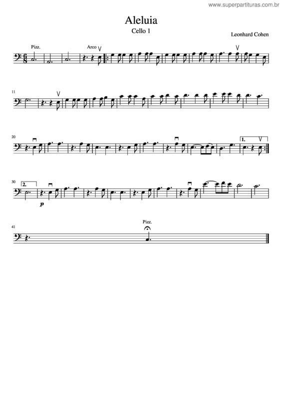 Partitura da música Aleluia Cello 1