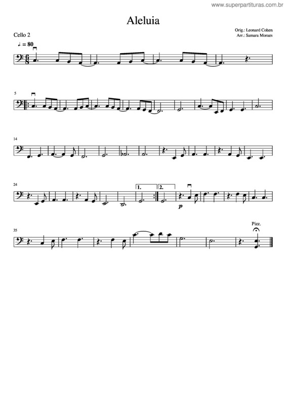 Partitura da música Aleluia Cello 2