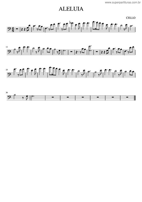 Partitura da música Aleluia Cello