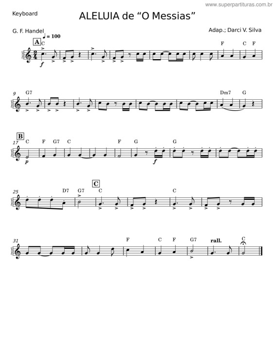 Partitura da música Aleluia De “O Messias” – G. F. Hande