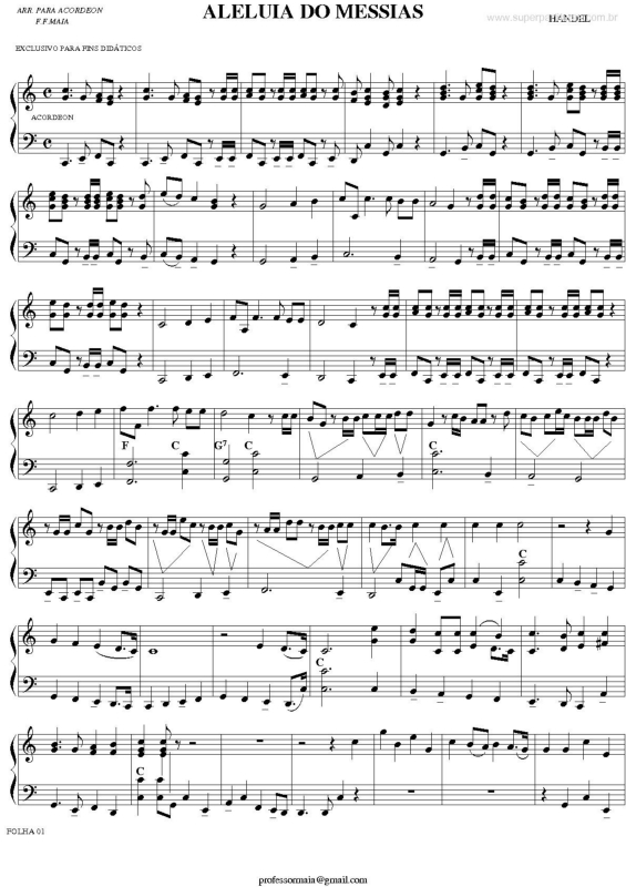 Partitura da música Aleluia do Messias