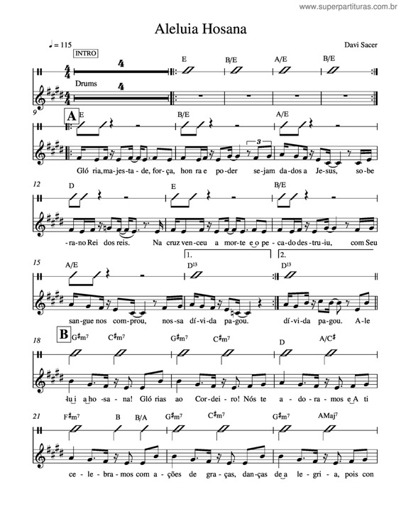 Partitura da música Aleluia Hosana