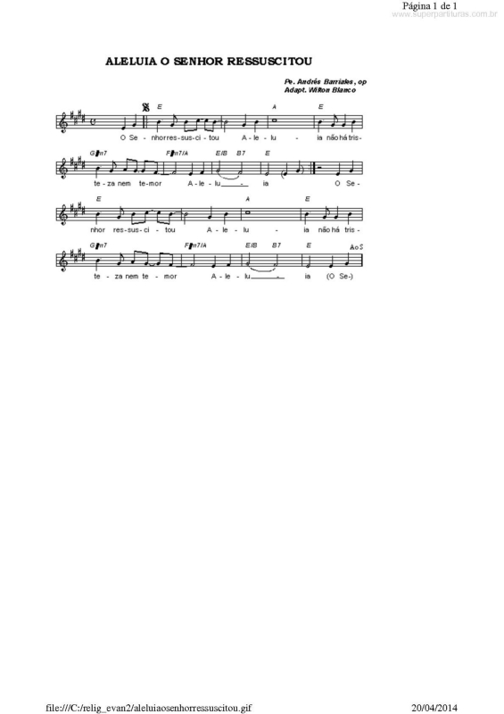 Partitura da música Aleluia o Senhor Ressuscitou