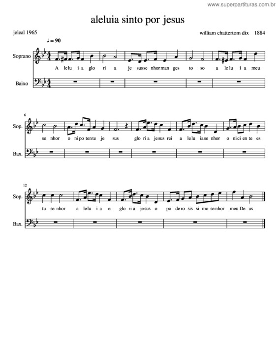 Partitura da música Aleluia Sinto Por Jesus