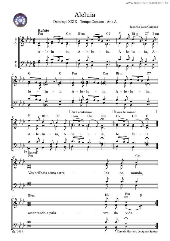 Partitura da música Aleluia v.71